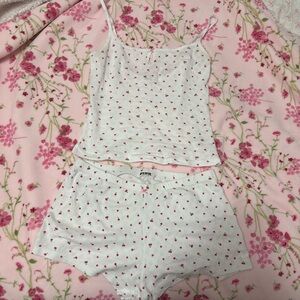 Victoria secret white heart cherry pj set